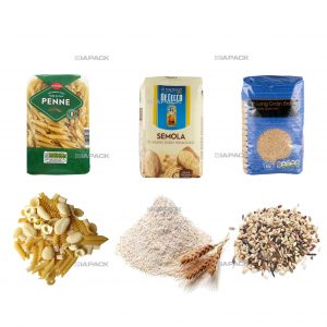 Saco automático de fundo plano formando embalagem de rotulagem de enchimento para grãos